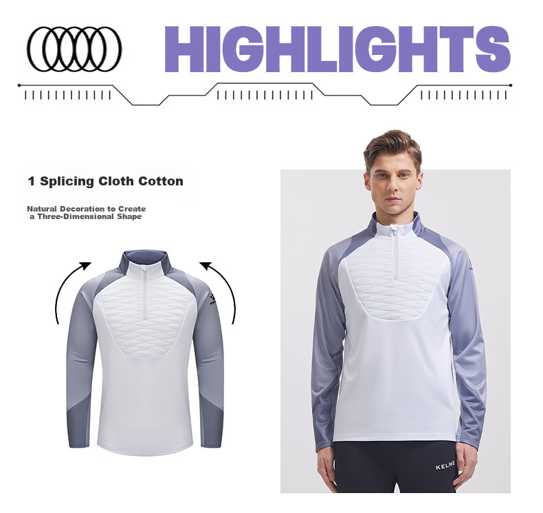 KELME Pullover Sweatshirt for Men, New Autumn Football Training Shirt, Running Hoodie with Half-Zip, Cotton-Lined Top, White, XL 5
