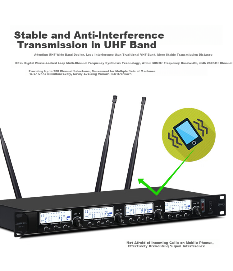 SHILE SH-20 Adjustable Frequency Version Wireless Microphone System with Four Gooseneck Handheld Microphones And Optional UHF Conference Microphones, Two Handheld And Two Gooseneck Microphones 6