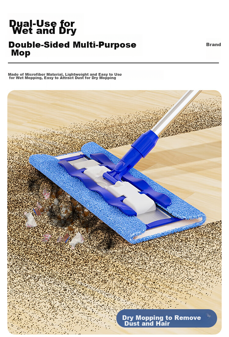 MR.SIGA Flat Mop, 42CM with 2 Cloths, 135CM Stainless Steel Handle, No-Hand Thickened Absorbent Mop Cloth 4