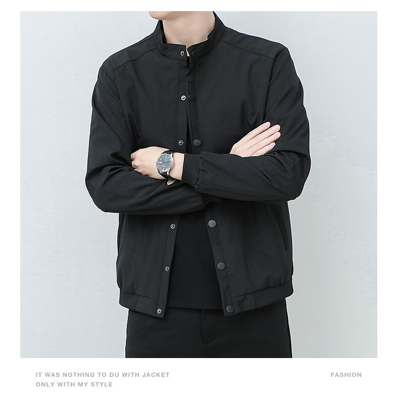 Jeanswest Men's Outdoor Sports Jacket Spring Autumn Casual Versatile Retro Outdoor Stand Collar Loose Trendy Cardigan Black XL 13