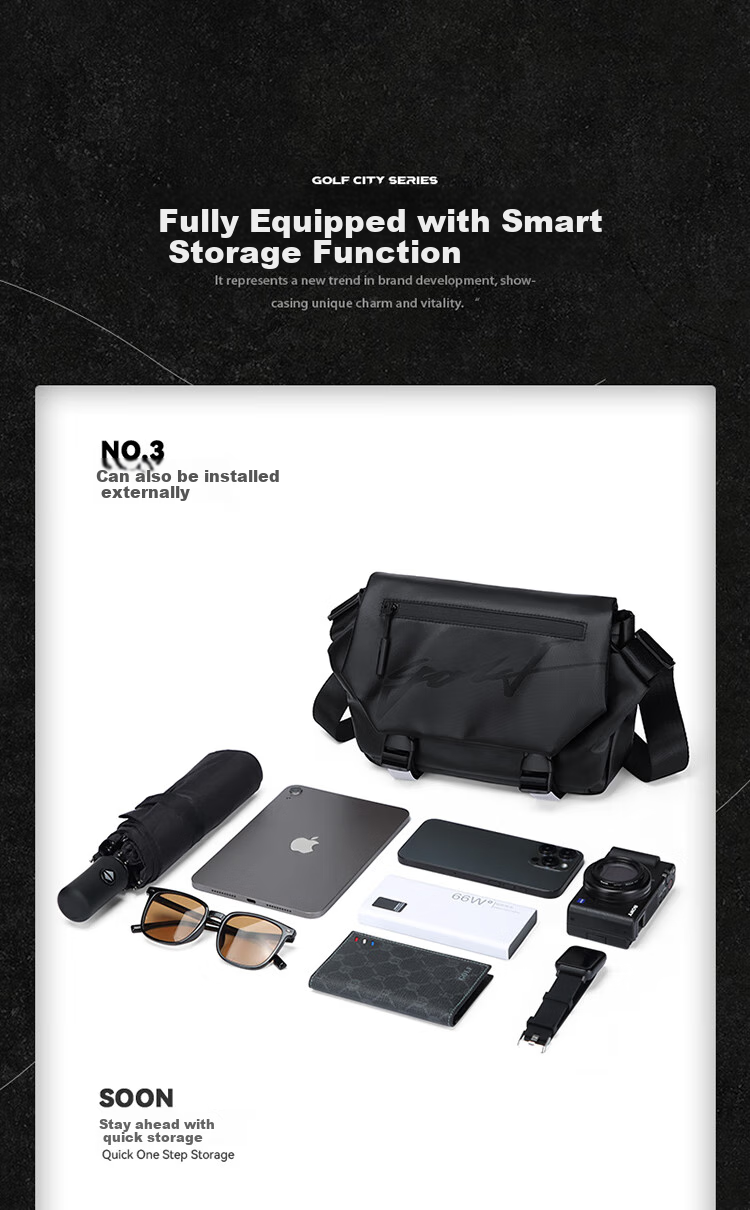 GOLF Shoulder Bag for Men, Trendy Crossbody Bag with Large Capacity, Casual IPad Phone Bag, Cycling Sports Messenger Bag for Wome 3