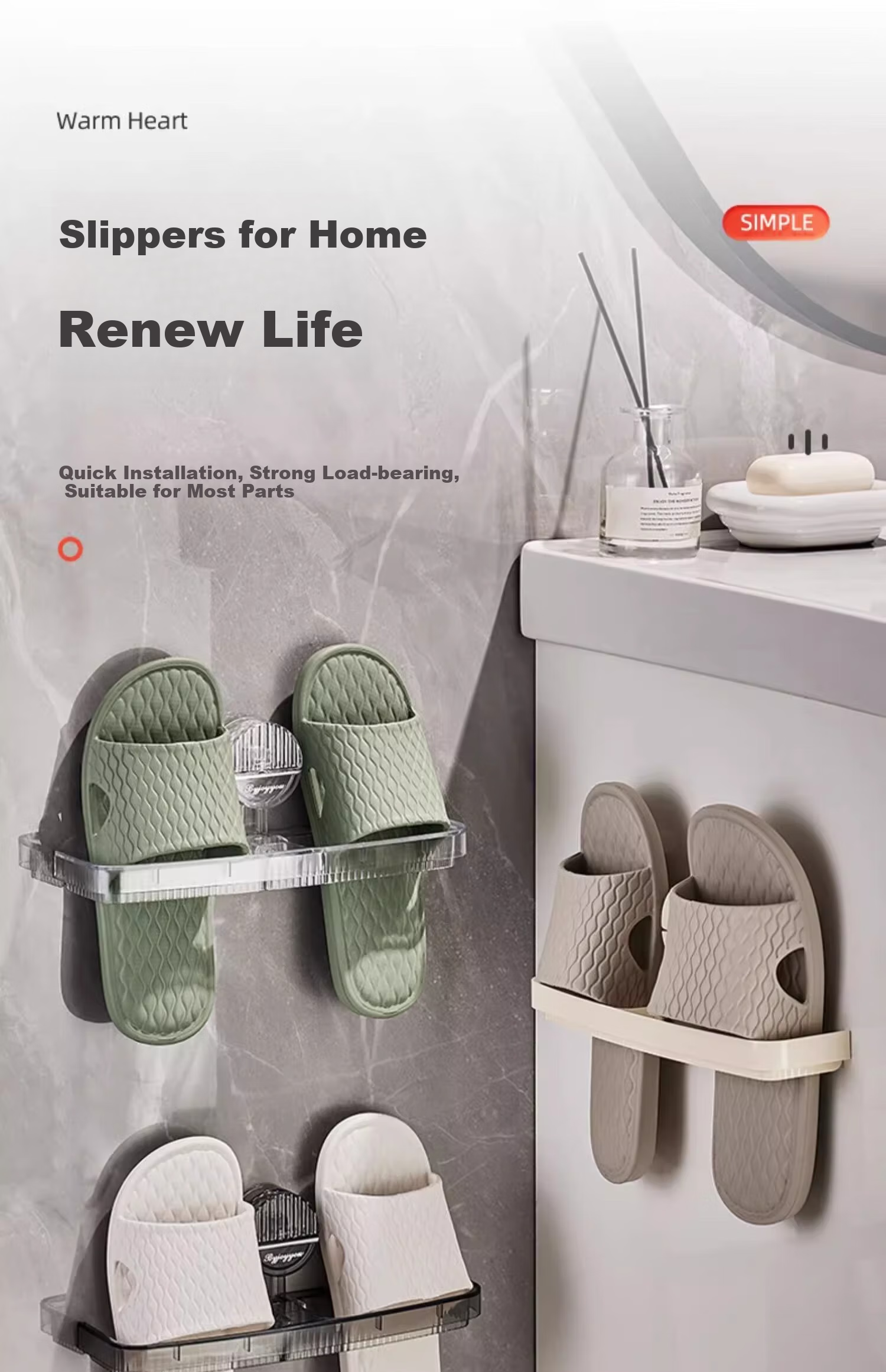 YOUQIN Suction Cup Bathroom Slipper Rack, No Drilling Required, Toilet Shoe Storage Organizer, Wall-Mounted Draining Shelf 1
