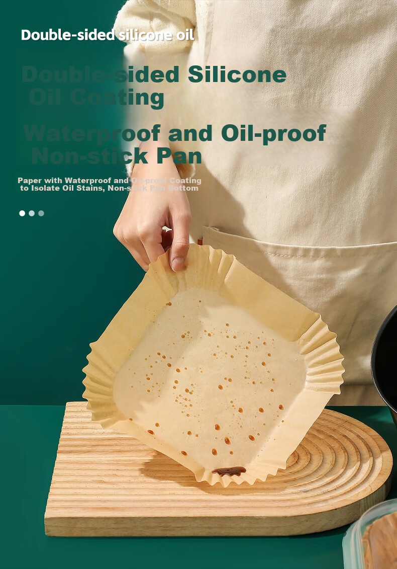 Jieribang Air Fryer Paper, Square Shape, 120 Sheets, Food-Grade Paper Tray for Barbecue And Baking, Thick Oil-Absorbing Paper Mat for Home Use 6