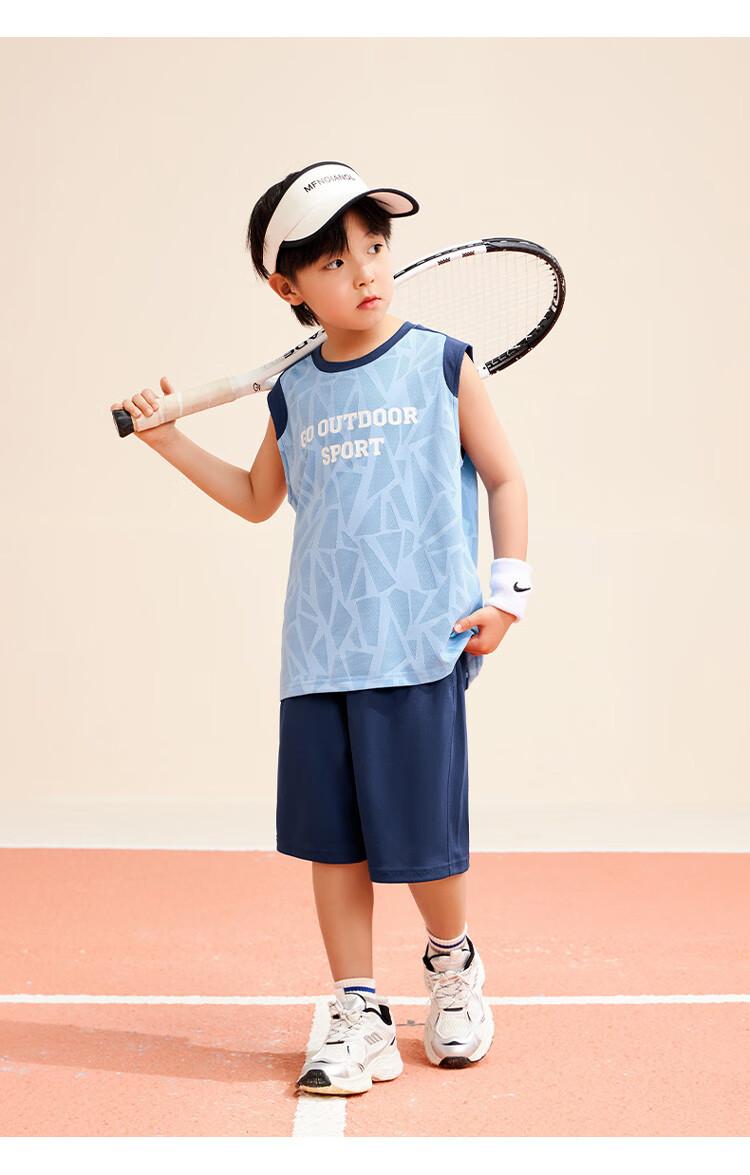 Zuoxi Boys' Summer Outfit, 2026 New Style Children's Sports Quick-Dry Vest Two-Piece Set Basketball Uniform Trendy, Blue, Size 140 10