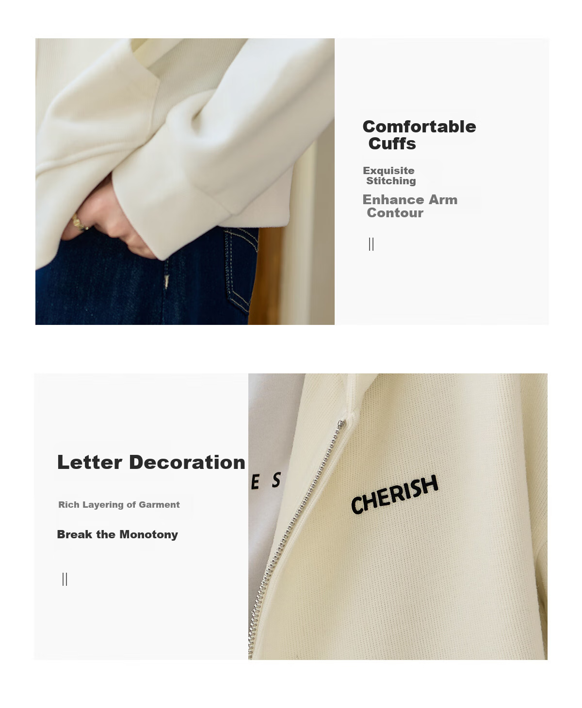 Chushen Spring and Autumn Casual Short Jacket Women Zipper Design Hooded Pocket Sweatshirt Loose Top S143U1003 7