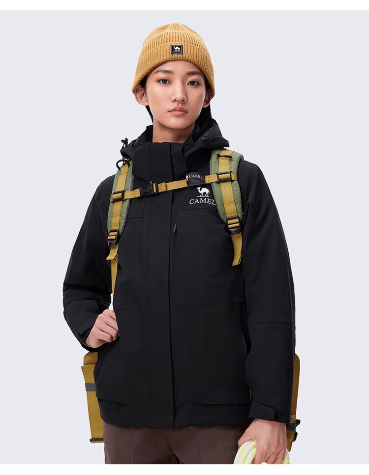 CAMEL Goose down Three-In Waterproof Thickened Mountaineering Jacket A70723 Oak Gray, Women's Size L 16