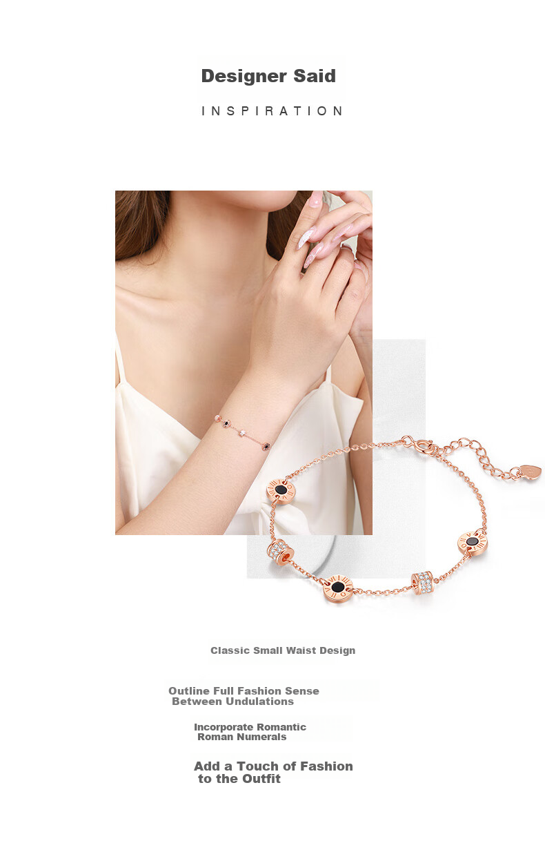 CHOW TAI SENG Small Waist Bracelet for Women, Rose Gold Light Luxury Niche Malachite Silver Bracelet, Birthday Gift for Girlfriend 2