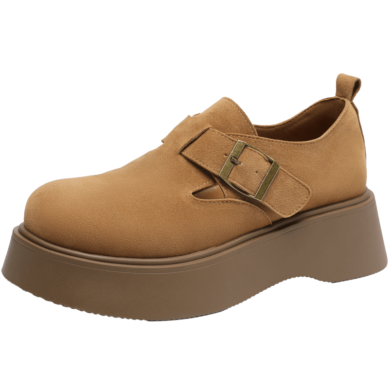 ZHR Retro Birkenstock-Style Shoes for Women, Thick-Soled Height-Increasing Full-Coverage Casual Shoes, Versatile Slip-On Flats AB67F Camel Color Size 36