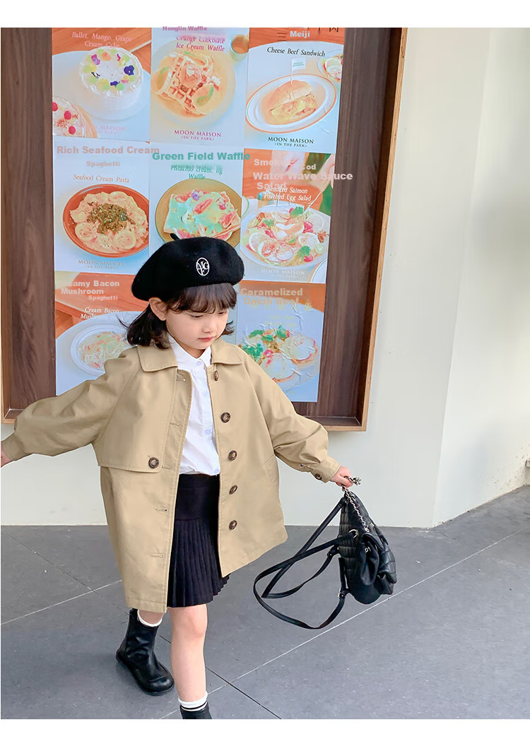 Budinghalu Girls' Jacket, Spring And Autumn Style, Children's Fashionable Versatile Windbreaker, Mid-Length, for Older Children, Casual Korean-Style Top, Trendy 17