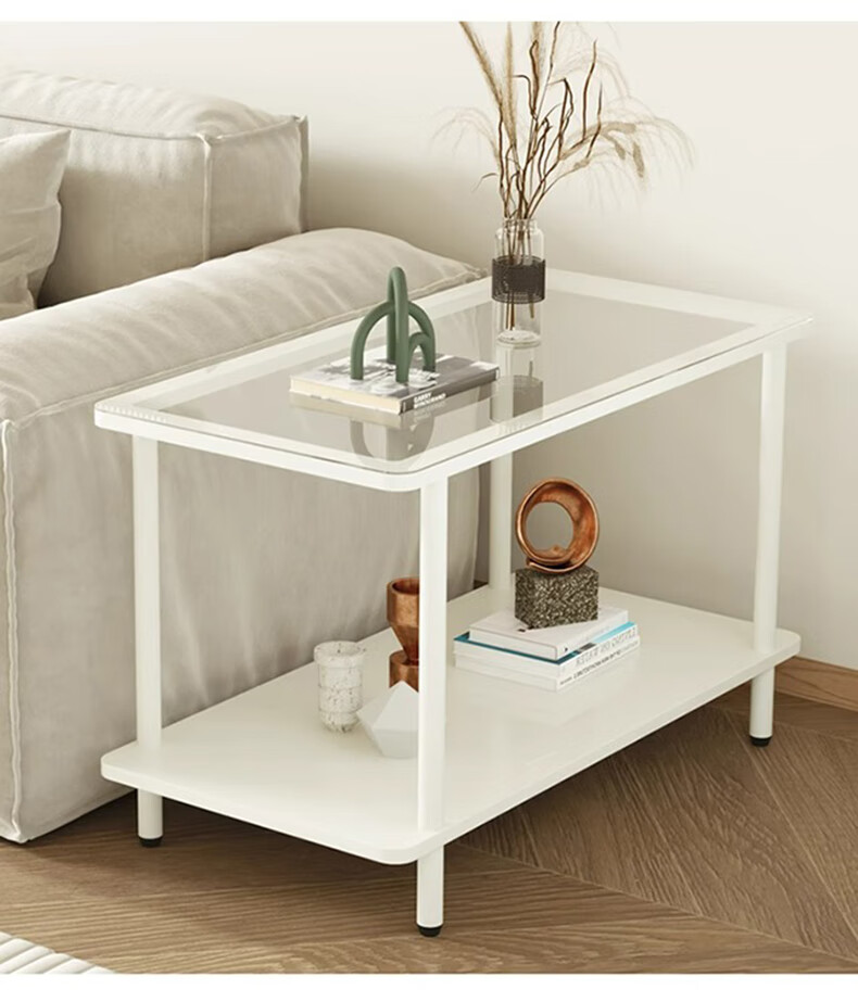 FENJIEXIAN Side Table, Coffee Table, Living Room Light Luxury Small Tea Table, Tempered Glass Tea Stand, Bedside Table, Double-Layer Storage Tea Table 23