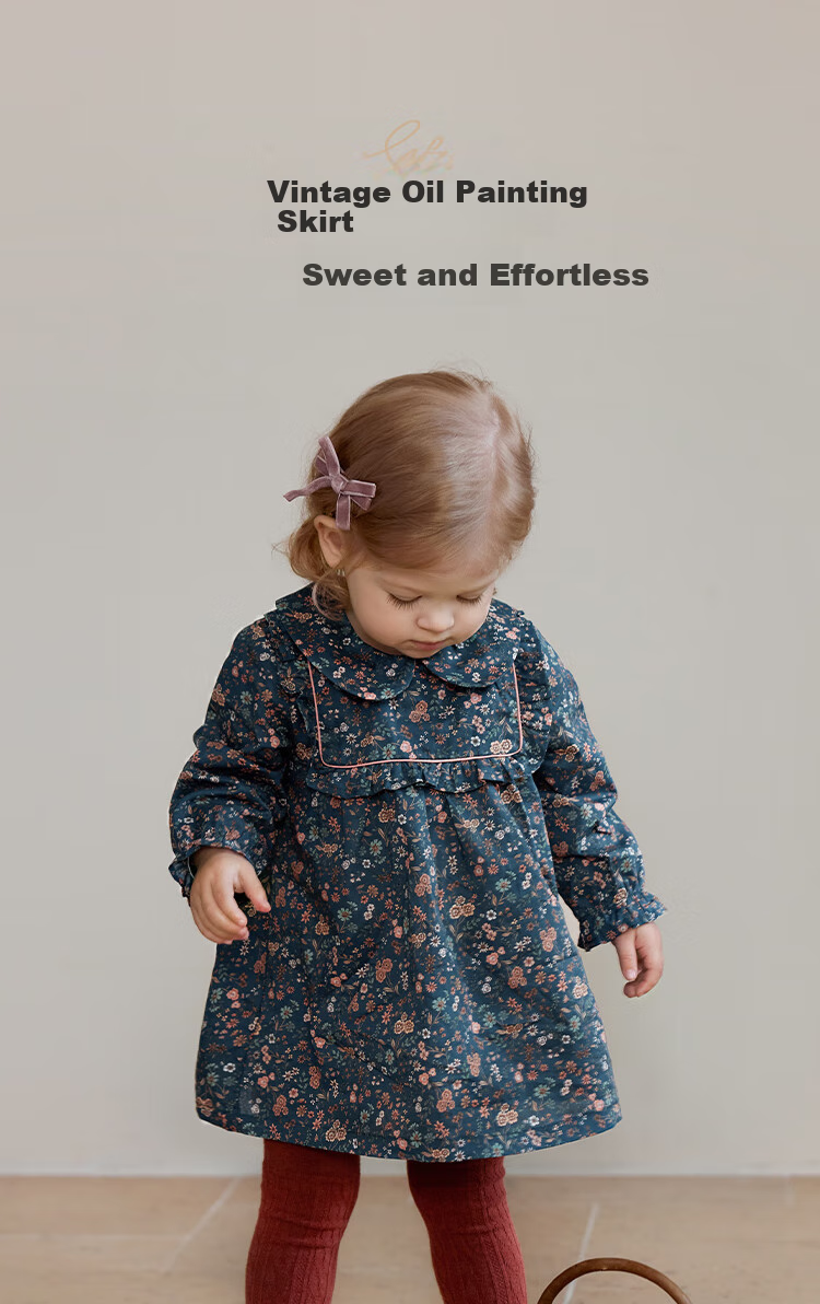 Babylove Girls' Dress, Spring And Autumn Pure Cotton Infant Outdoor Clothing, Stylish Sweet Cute Floral Print Skirt 2