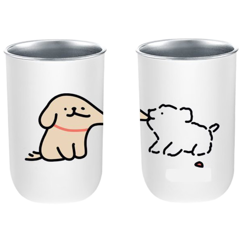 Fanyejia Couple's Dog Mouthwash Cup, Instagram-Aesthetic Toothbrush Cup Set, Stainless Steel Toiletry Cup for Student Dormitory And Home Use