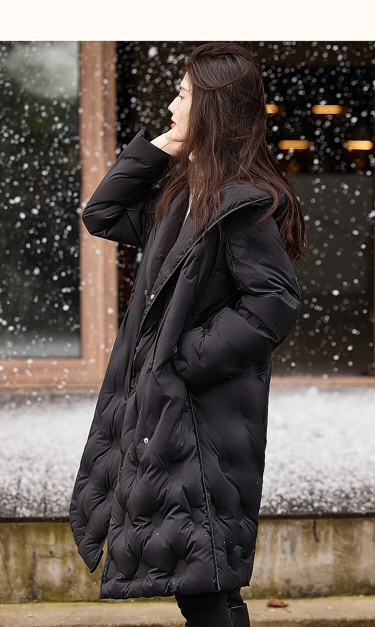Dme [Winter Snow] Winter Hooded Loose 90% Duck Down Spring Yarn down Jacket for Women, Mid-Length Coat, Chocolate, M 11