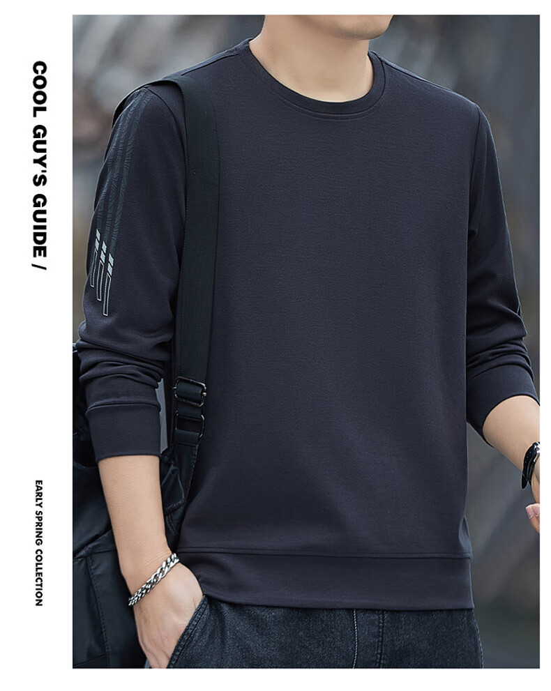 ROMON Men's Sweatshirt, Spring And Autumn Round Neck Loose High-End Long-Sleeve T-Shirt, Comfortable Base Layer Jacket for Men, 8939 Dark Gray 2XL 21