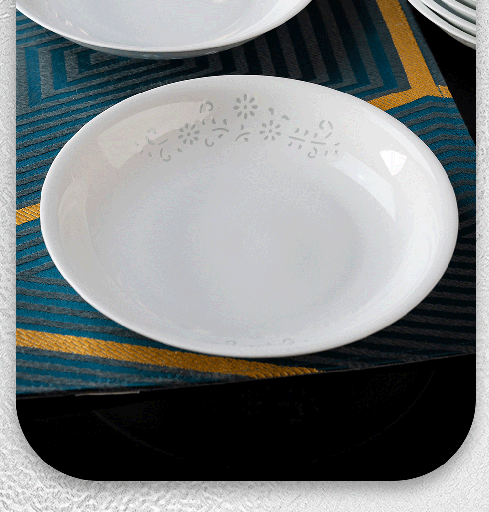 Jingde Story Jingdezhen Ceramic Plate Set 8-Inch Dinner Plates Deep Plates Underglaze Color Exquisite White Porcelain Plates Set of 6 5