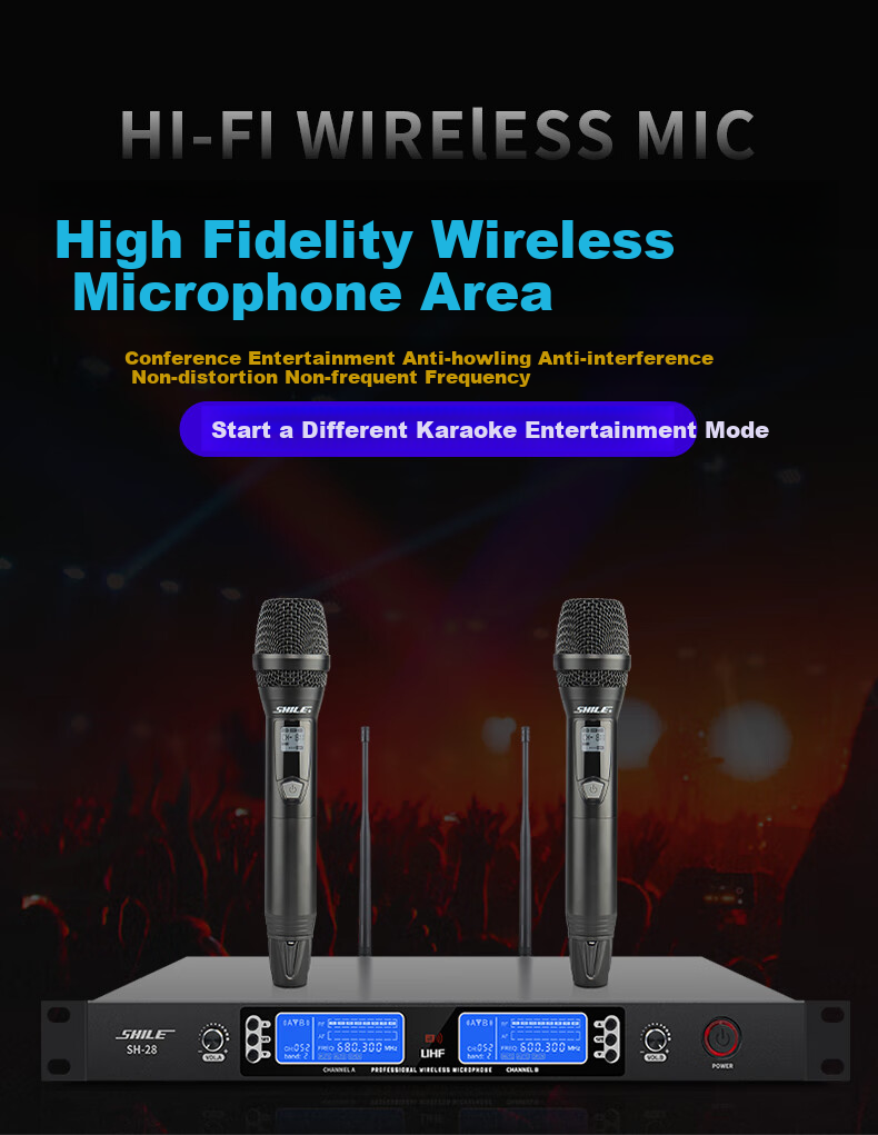 SHILE Wireless Microphone, True U-Segment Dual Microphone for Meetings And Hosting, KTV Professional Stage Home Karaoke High-Fidelity Handheld Microphone SH-28 1