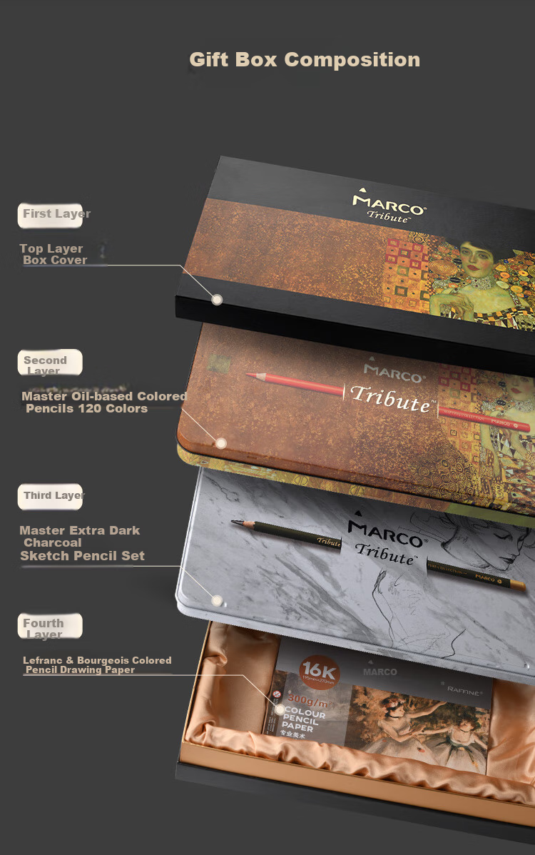 MARCO Master Oil-Based Colored Pencils Art Student Set, Student Colored Pencils Birthday Back-To Gift, Master Gift Box [Charcoal Pencil Set] 3