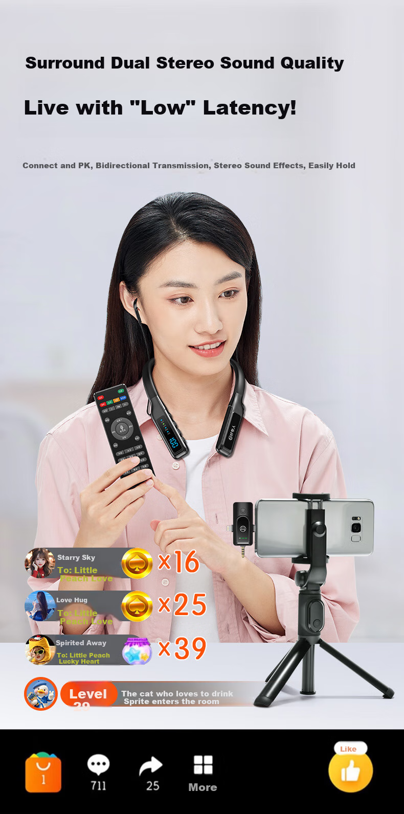 Haomuren Wireless Headphone Sound Card Microphone Live Streaming All-In Device Set, TikTok Host Specialized Singing Karaoke Microphone, Neckband Bluetooth Earphones for Mobile Phones 6