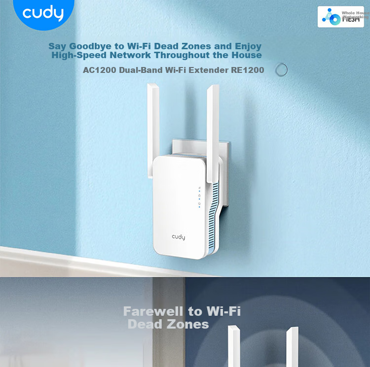 CUDY AC1200 WiFi Wireless Amplifier, Wi-Fi Signal Booster, WiFi Repeater, Wireless Network Extender, Wireless Bridge, RE1200 1