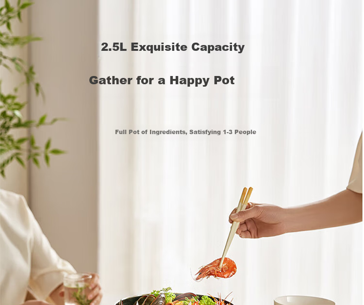 Joyoung Multifunctional Small Cooking Pot, 2.5L Detachable Electric Hot Pot, Non-Stick Coating, Student Dormitory Electric Hot Pot HG25-G211S with Steamer 15