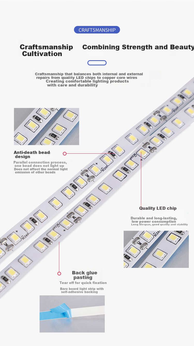 FSL LED Low Voltage Commercial Ultra-Bright Linear Light Strip No Main Light Self-Adhesive 120 Beads 24V 10W Warm White 4000K (10m) Requires Transformer 4