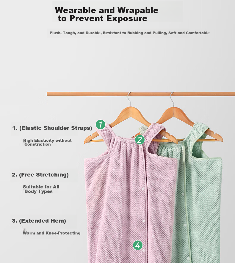 Jieliya Bathrobe for Men And Women, Wrap-Around Towel, Bath Towel Style, Home Use, Absorbent Bath Skirt, Loungewear Bathrobe, Pink 6