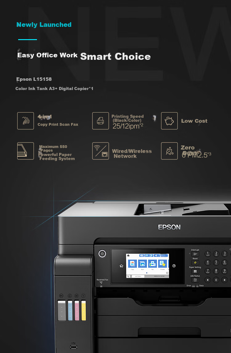 Epson L15158 A3+ Color Ink Tank Digital Multifunction Machine Wired/wireless WIFI (Print, Copy, Scan, Fax) 1
