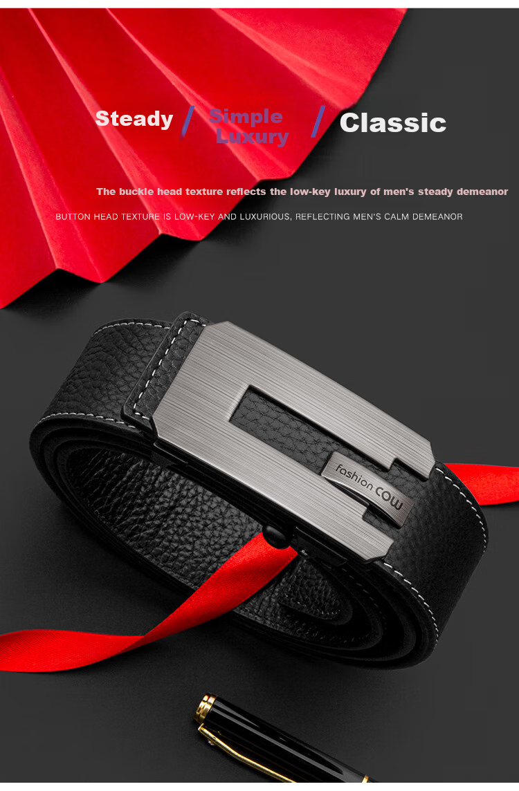 COW Men's Automatic Buckle Belt, Top-Grain Leather Waistband for Young And Middle-Aged Men, Genuine Leather Business Belt, Gift 910 3