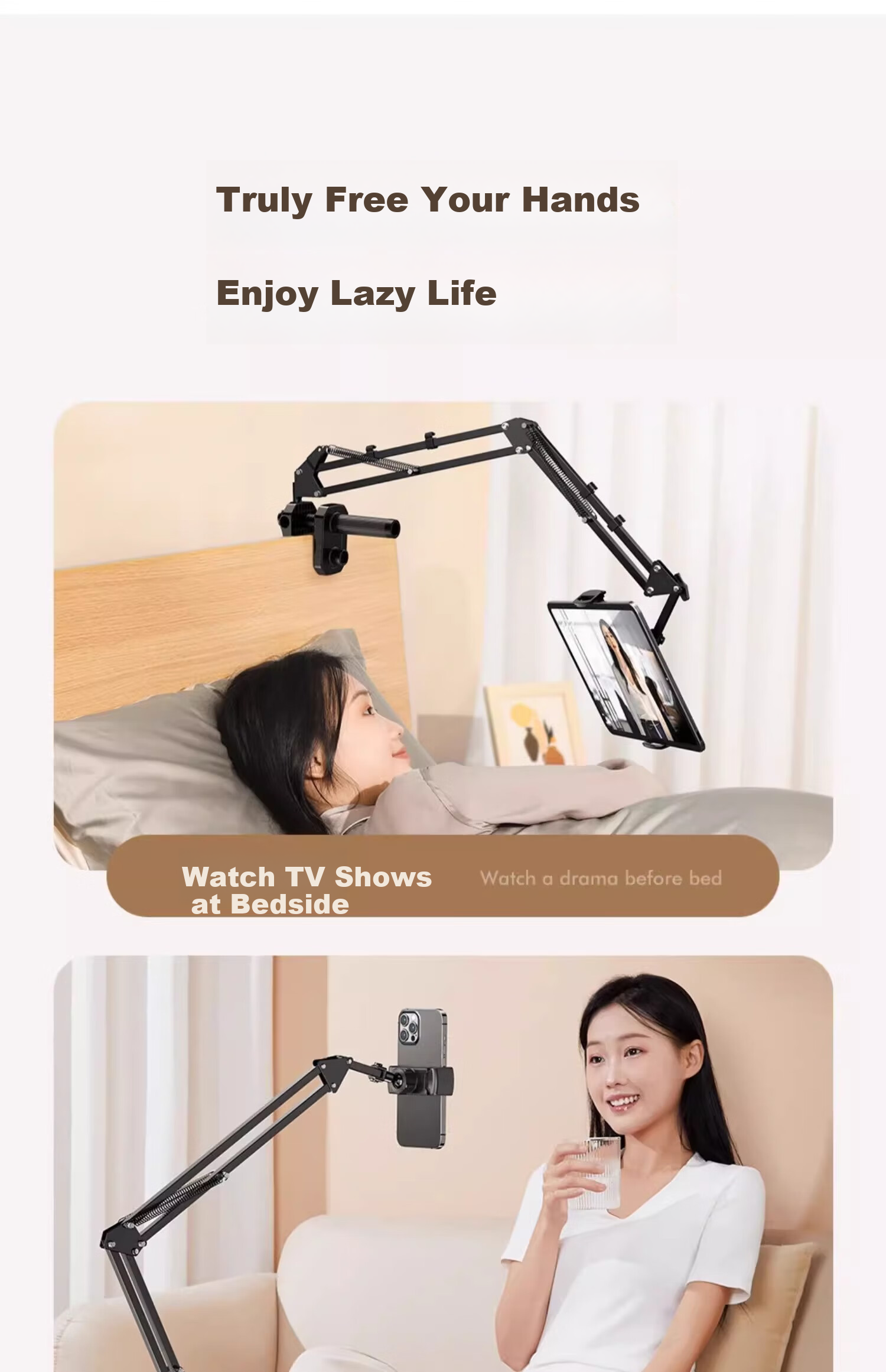 Xiaotian (JOPREE) Tablet Stand, Bedside Lazy Video Binge-Watching Phone Holder, IPad Online Class Desktop Armrest Overhead Shooting Support Stand, Compatible with 13-Inch Devices 21
