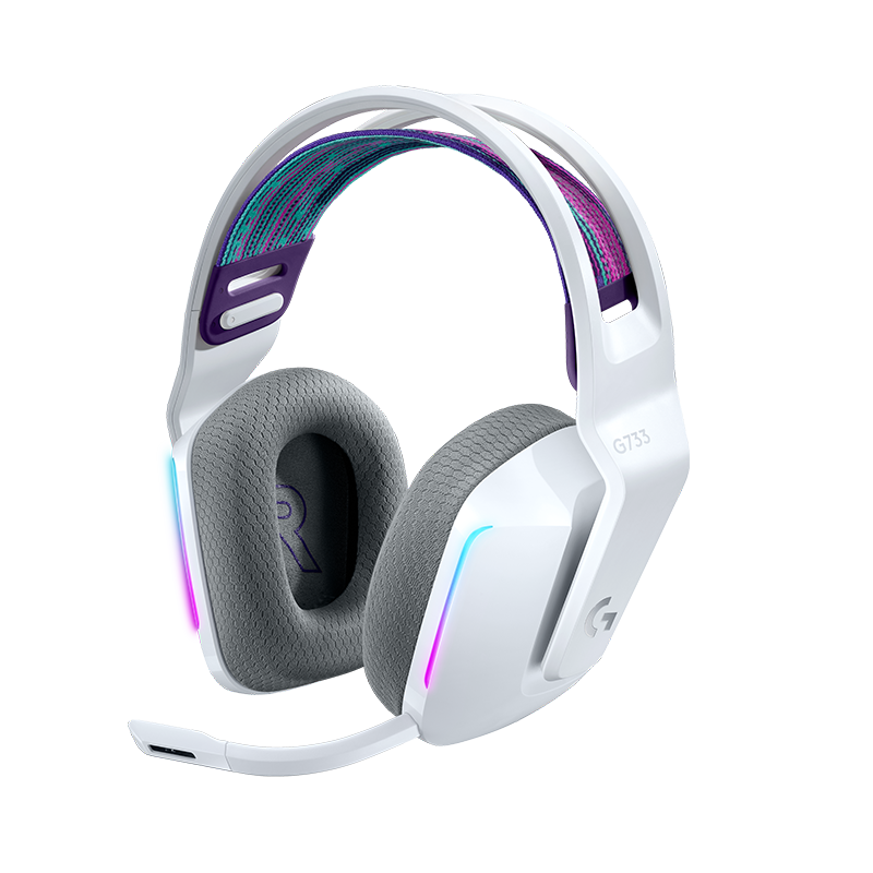 G G733 Wireless Over-Ear Gaming Headset, 7.1 Surround Sound Noise-Canceling Computer Gaming Headset with Microphone, RGB Lighting Effects, for LOL, PUBG FPS Sound Positioning, White