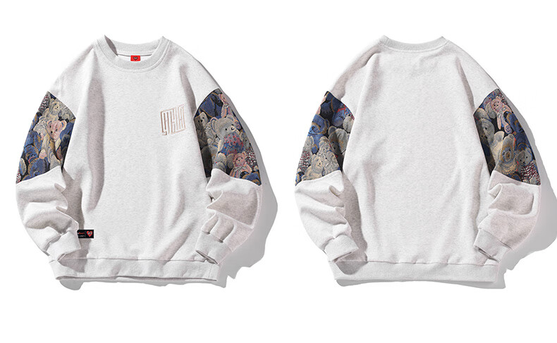 Charles Peach Heart Round Neck Sweatshirt Men Spring Autumn New Bear Embroidery Trendy Patchwork Couple Long Sleeve Shirt Gray 4XL 8