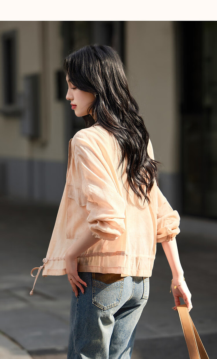 Dme [Elegant Gradient Print] Spring Lightweight Lyocell Drawstring Large Patch Pocket Elastic Cuff Sports Women's Jacket 13