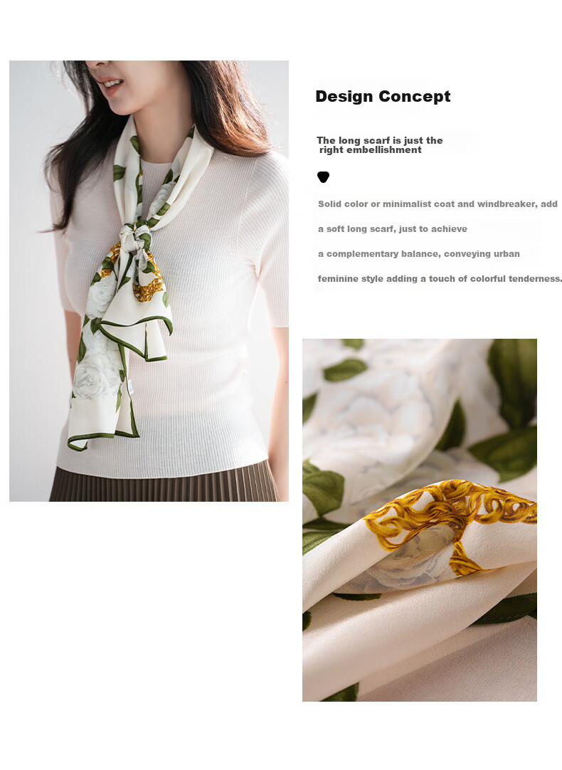 Hangsifu Silk Scarf Shawl Wrap Neckwear, Birthday Gift Box for Mom, Practical Ladies' Gift, Green And White 3