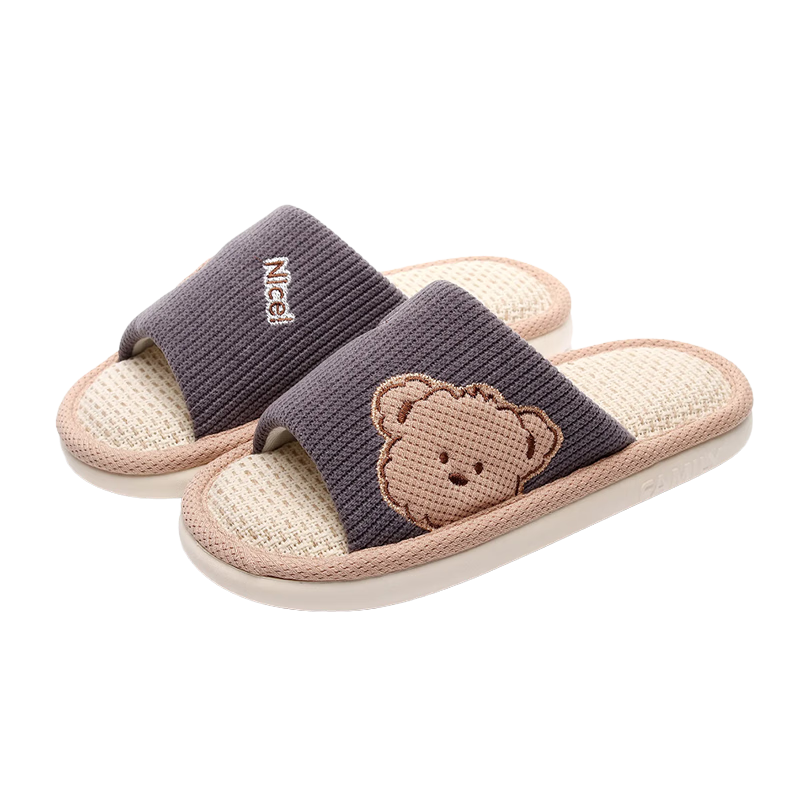 XGGC Four-Season Slippers for Women, Spring Cartoon Indoor Home Floor Sweat-Absorbing Breathable Cotton Linen Slippers for Men, Pink, Size 38-39