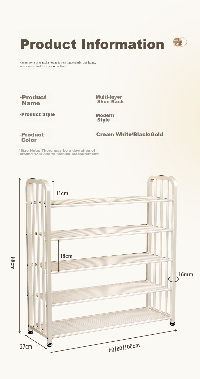 Shunyou Shoe Rack for Home Entryway, Multi-Tier Indoor Bedroom Narrow Edge Shoe Cabinet for Rental Apartments, 70cm Five-Tier Cream White SY-905 11