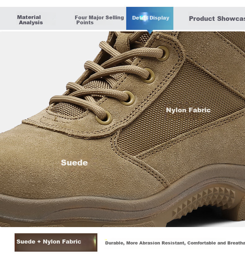 Qiangren Men's Boots, Desert Boots, Jihua 3515 Original Training Boots, Puncture-Resistant Sports Boots, Side Zipper Outdoor Boots, Sand Color, Size 42 10