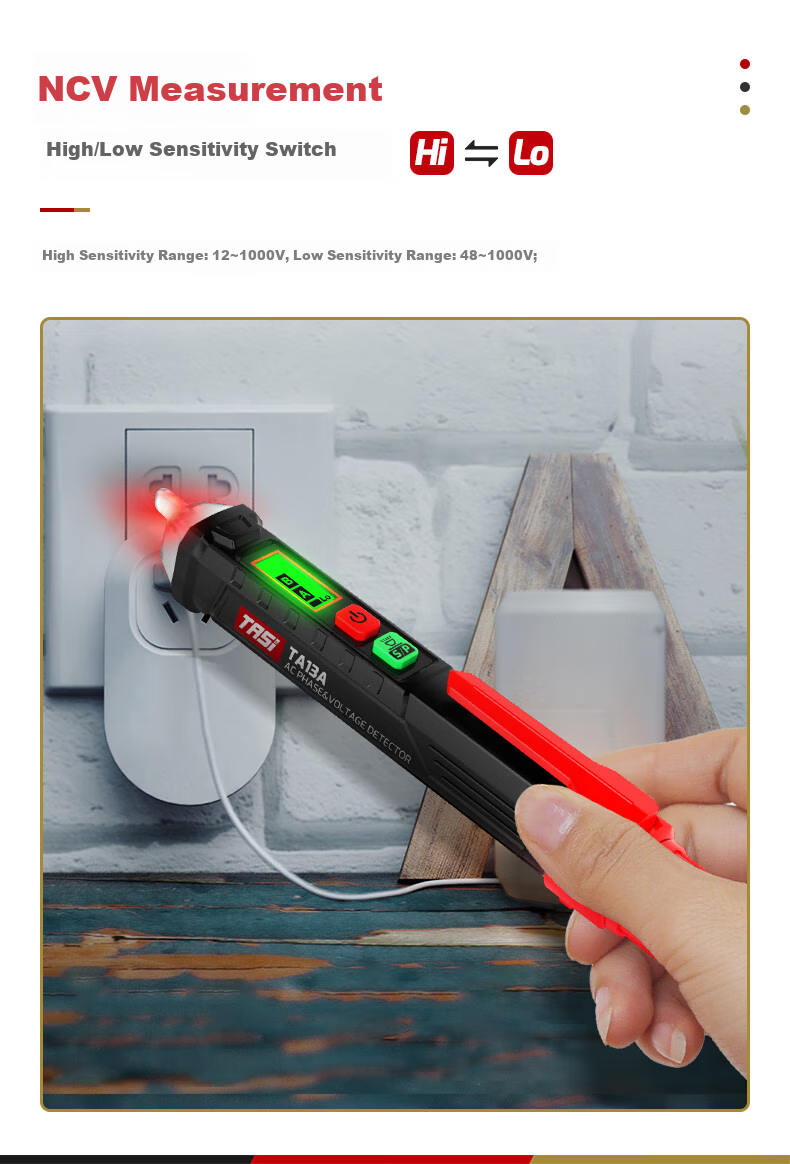 Teansi Intelligent Non-Contact Voltage Detector Pen, Phase Sequence Detection, Breakpoint Testing, Voltage Tester TA13A 3