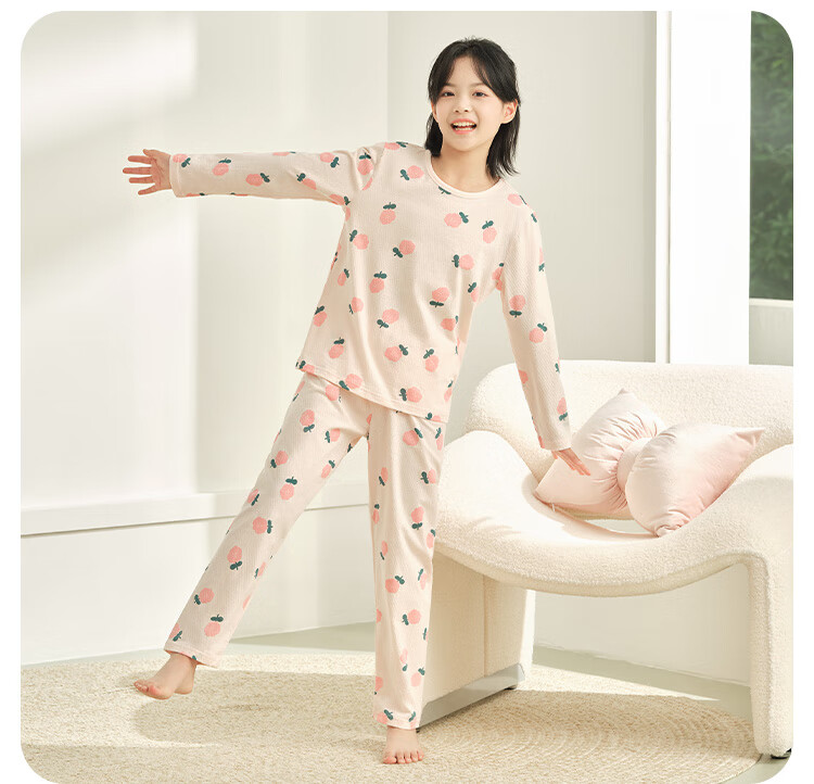 Hodo Kids Children's Pajamas Boys and Girls Cotton Long Sleeve Long Pants Set Spring Summer Pullover Air Conditioning Suit H031-5 150 14