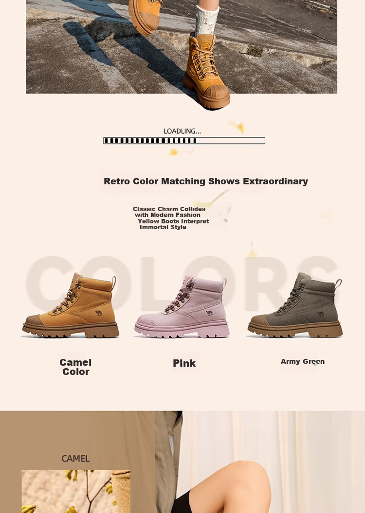 CAMEL Yellow Boots, Martin Boots for Men And Women, Outdoor Casual Work Shoes, High-Top Thick-Soled Versatile Footwear 7