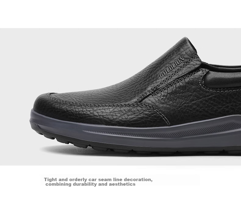 Goldlion Men's Shoes, Business Casual Leather Shoes, Lightweight Comfortable Slip-On Loafers, G527320280AAB, Black, Size 44 21