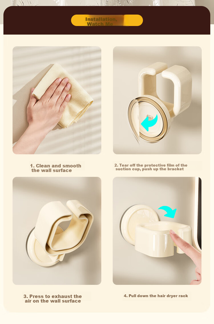 Fanyejia Hair Dryer Holder, Lazy Stand, Wall-Mounted, No Drilling Required, Hair Dryer Rack, Storage Shelf, Hair Dryer Stand 9