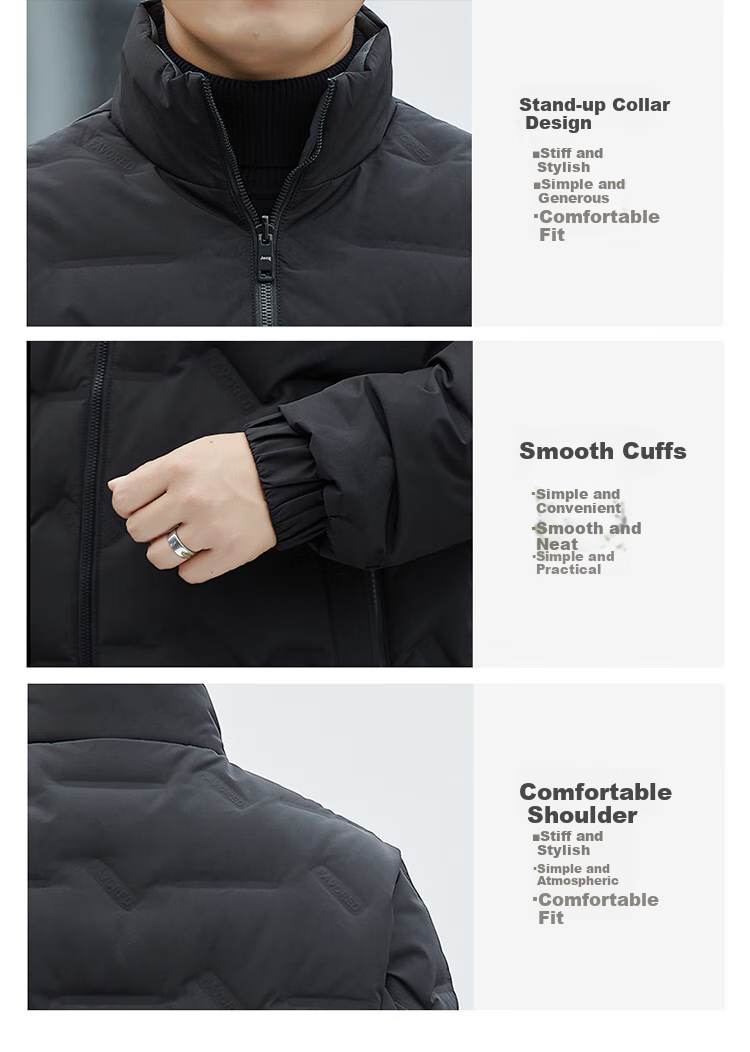 JEEP Men's Winter Short Down Jacket Casual Stand Collar Coat Warm Reversible Black 4XL 7