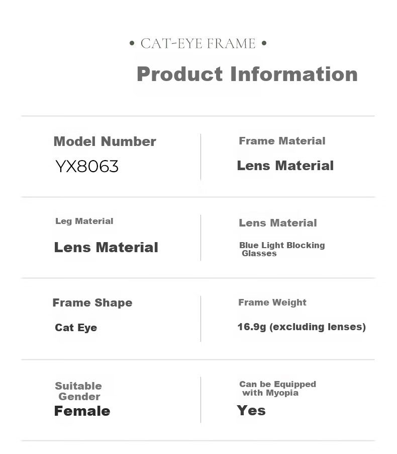 LOHO New 2024 Cat Eye Glasses for Women, Myopia, Anti-Blue Light, Slimming Frame, Bare Face Glasses, Prescription Available, YX8063 Orange 26
