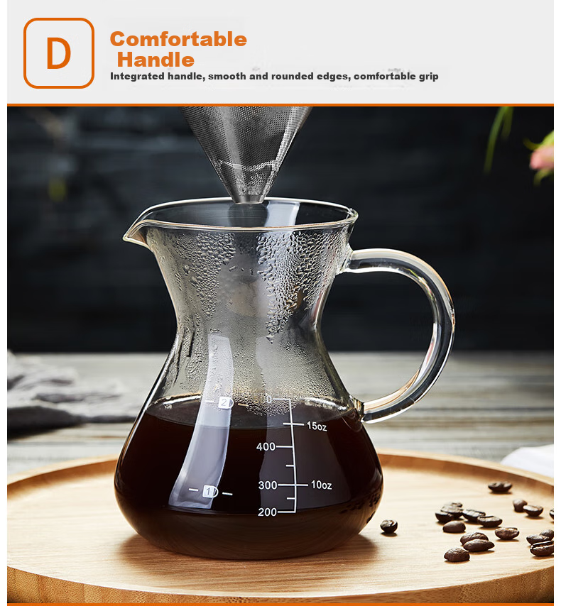 Meisini Pour-Over Coffee Maker, Glass Sharing Pot, Stainless Steel Drip Filter Cup, Filter Paper with Scale 2