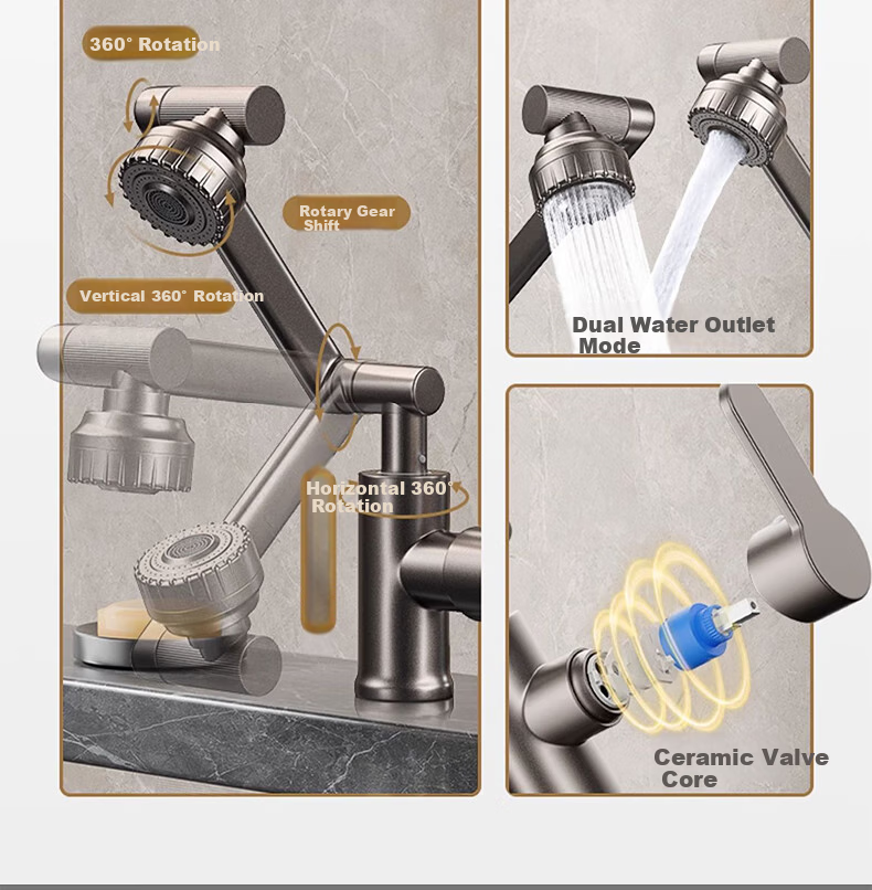 Zunchi Basin Faucet, Hot And Cold, 360-Degree Rotating Mechanical Arm, Lucky Cat, Washbasin, Sink, Bathroom Faucet 5
