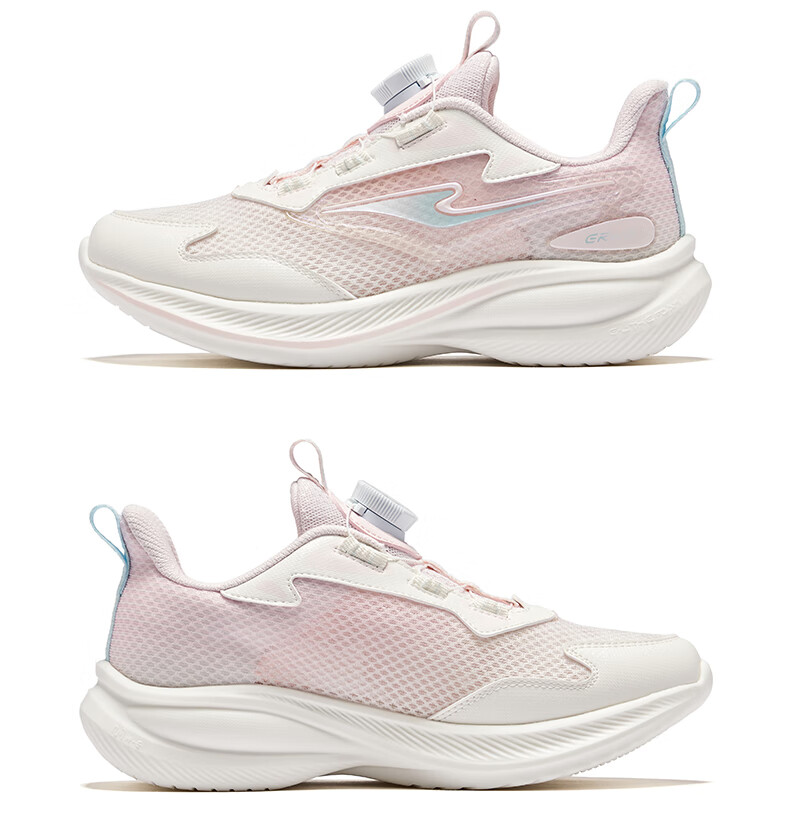 ERKE Children's Shoes, Boys And Girls Rotary Buckle Lightweight Running Shoes, Kids Hollow Breathable Sneakers, Micro-Crystal White/pure Pink, Size 33 21