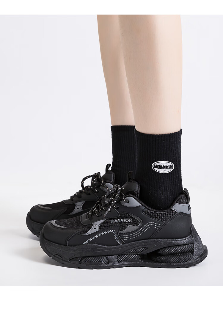 Warrior Official Women's Dad Sneakers Spring New Versatile Soft Sole Height Increasing Black Gray Size 35 (225mm) 18