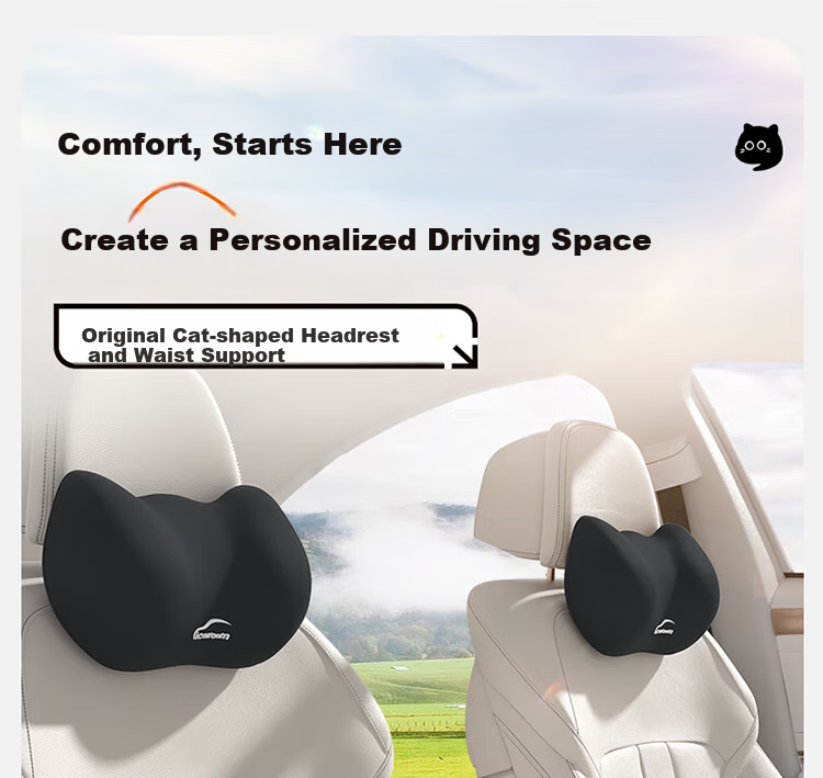 Rice Soup Car Headrest And Lumbar Support Set, Neck Pillow, Car Cushion, Memory Foam Pillow, Waist Protector, Back Support Pad for Women, Cute Desig 1