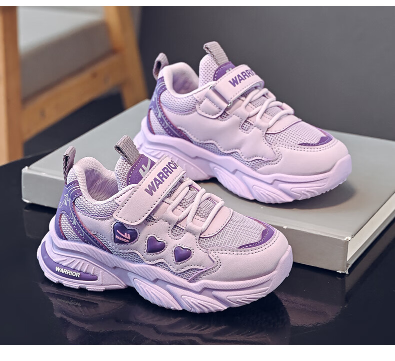 Warrior Spring And Autumn Girls' Soft-Soled Running Shoes, Breathable Mesh Sneakers WZ(CL)-1228, Light Purple/deep Purple, Size 36 8