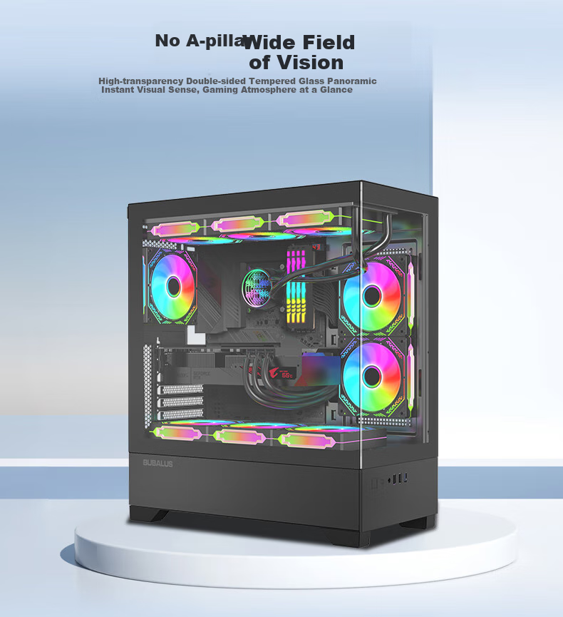 BUBALUS Xian Zhi Jing Black, No-Column Panoramic View Computer Case (Supports ATX Motherboard/360mm Water Cooling/tempered Glass/long Graphics Card/vertical Airflow) 3